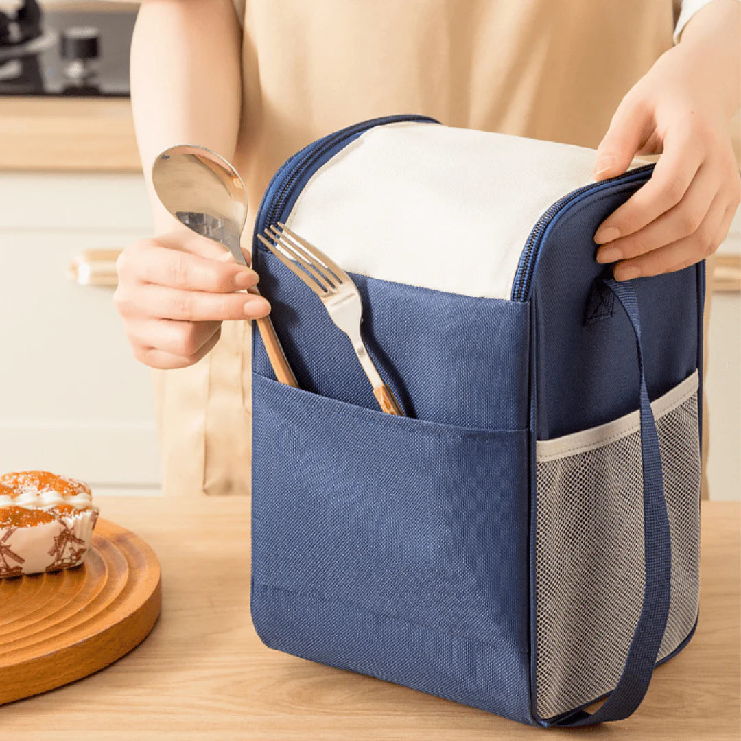 Multifunctional Double Zipper Thermal Lunch Bag with Shoulder Strap