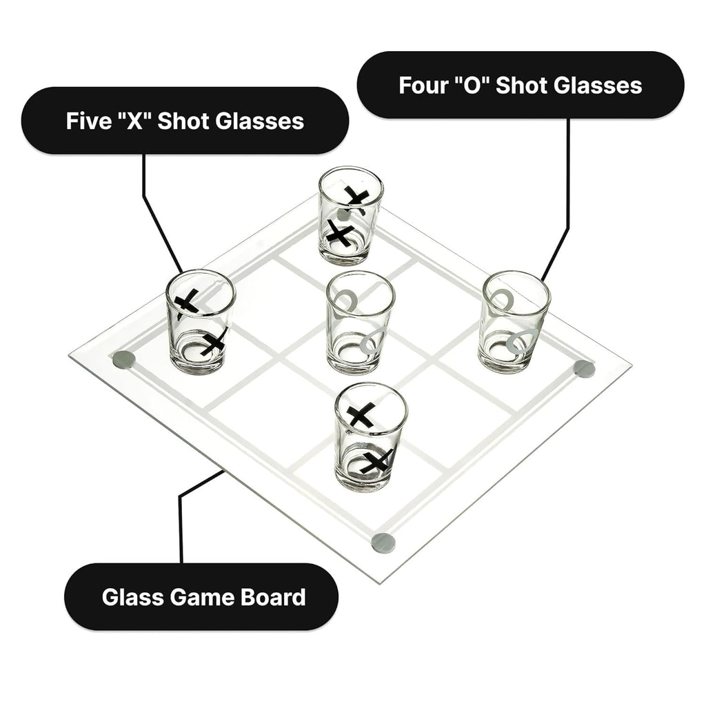Tic Tac Toe Shot Glass Drinking Game Premium Glass Board with Shot Glasses, Fun Party Game for Adults 1pc