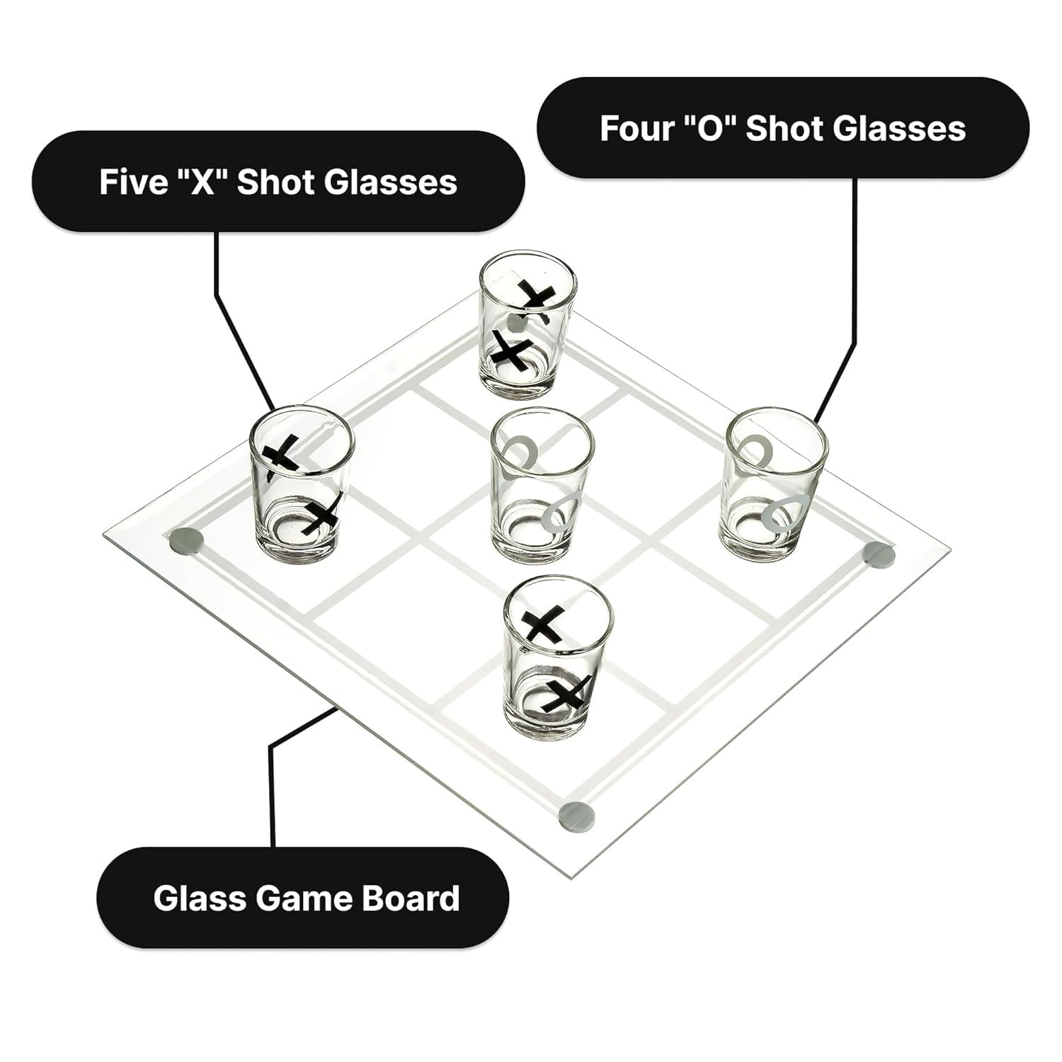 Tic Tac Toe Shot Glass Drinking Game Premium Glass Board with Shot Glasses, Fun Party Game for Adults 1pc