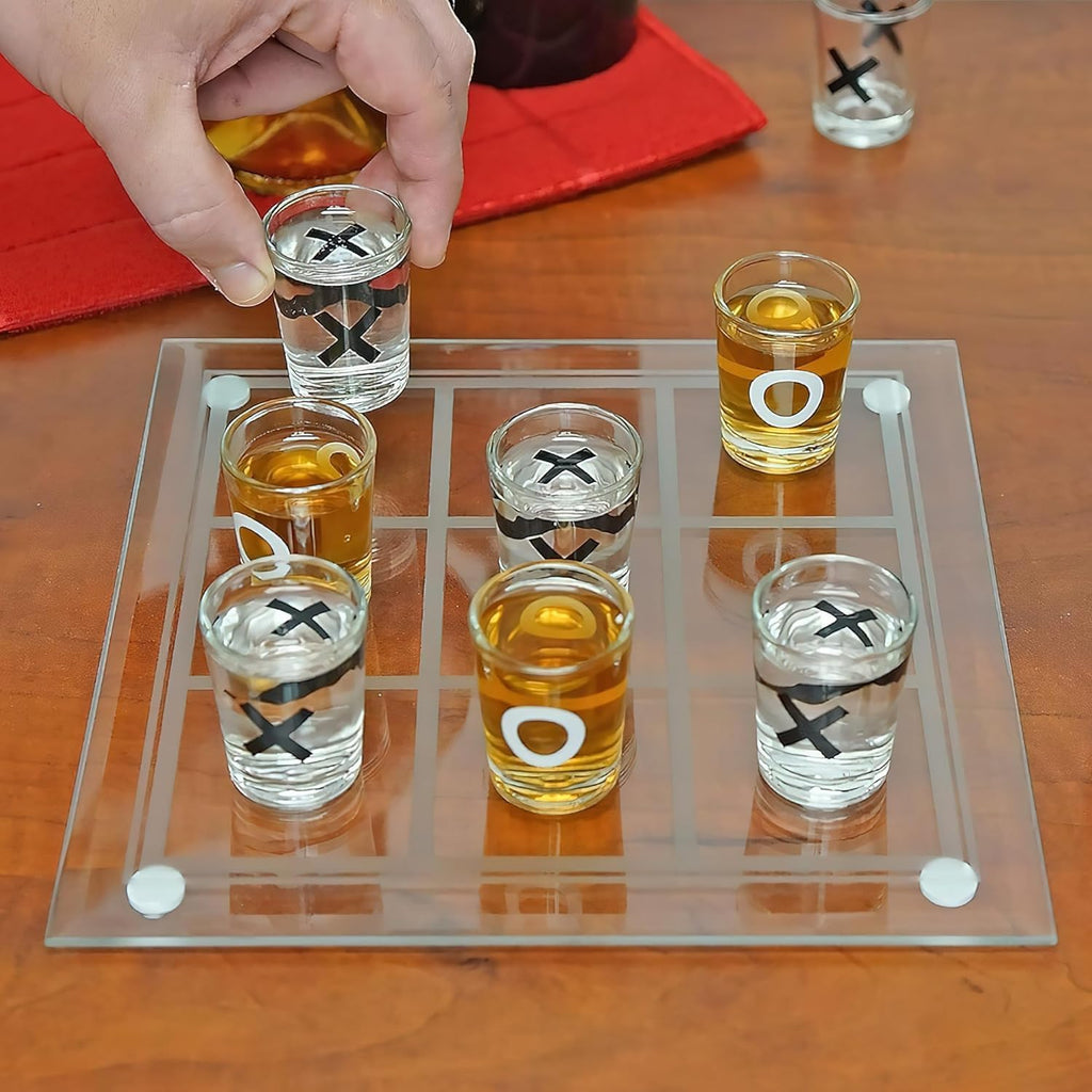 Tic Tac Toe Shot Glass Drinking Game Premium Glass Board with Shot Glasses, Fun Party Game for Adults 1pc