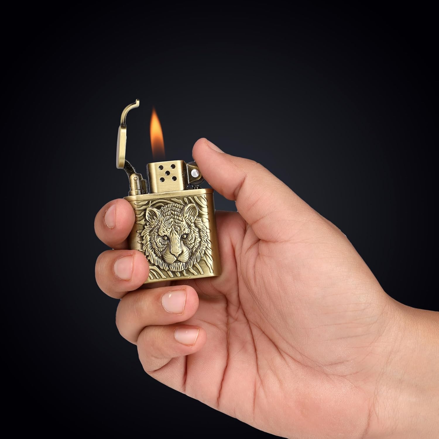 Tiger Embossed Metal Pocket Lighter