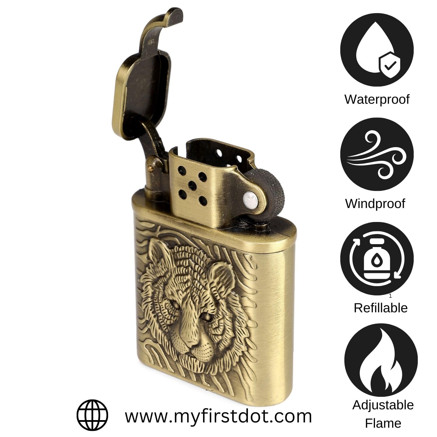 Tiger Embossed Metal Pocket Lighter
