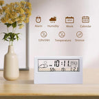 Clock, Digital Alarm Clock with Transparent Modern Design, Temperature, Humidity, Snooze, Aesthetic Home Decor, Office Decor, Battery Operated Table Clock for Bedroom, Office Shelf Etc