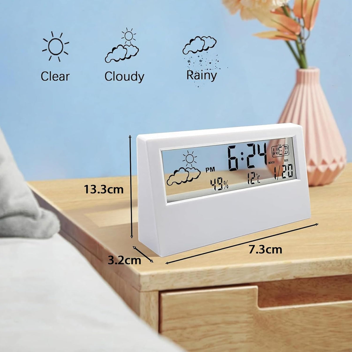 ZYOZ Clock, Digital Alarm Clock with Transparent Modern Design, Temperature, Humidity, Snooze, Aesthetic Home Decor, Office Decor, Battery Operated Table Clock for Bedroom, Office Shelf Etc Main image
