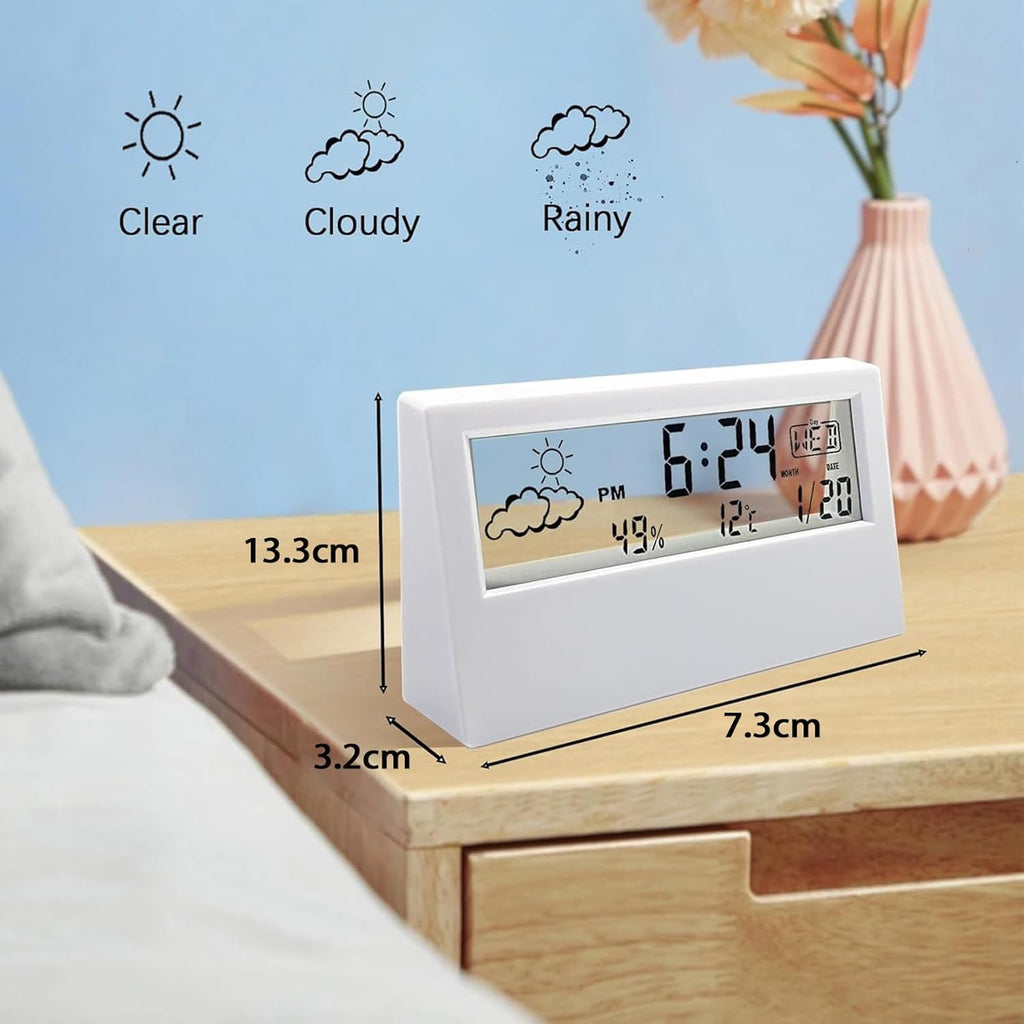 Clock, Digital Alarm Clock with Transparent Modern Design, Temperature, Humidity, Snooze, Aesthetic Home Decor, Office Decor, Battery Operated Table Clock for Bedroom, Office Shelf Etc