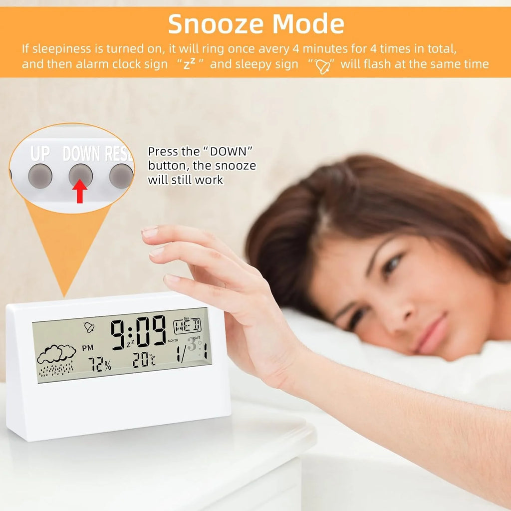 Clock, Digital Alarm Clock with Transparent Modern Design, Temperature, Humidity, Snooze, Aesthetic Home Decor, Office Decor, Battery Operated Table Clock for Bedroom, Office Shelf Etc