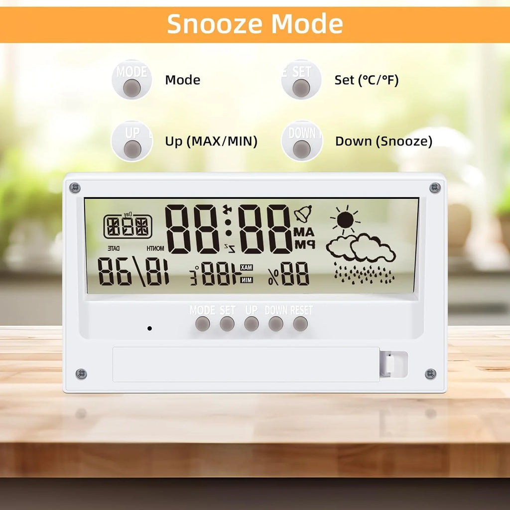 Clock, Digital Alarm Clock with Transparent Modern Design, Temperature, Humidity, Snooze, Aesthetic Home Decor, Office Decor, Battery Operated Table Clock for Bedroom, Office Shelf Etc