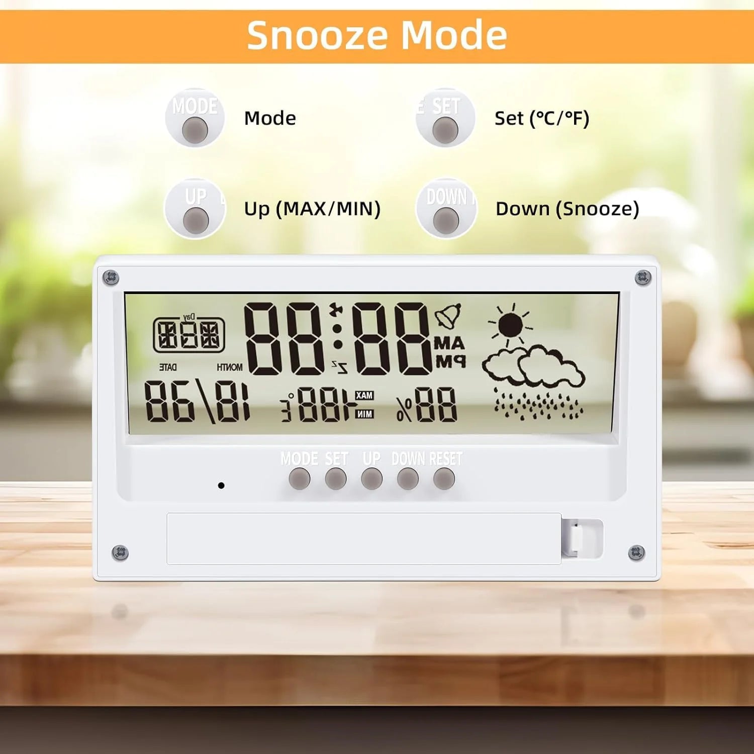 Clock, Digital Alarm Clock with Transparent Modern Design, Temperature, Humidity, Snooze, Aesthetic Home Decor, Office Decor, Battery Operated Table Clock for Bedroom, Office Shelf Etc