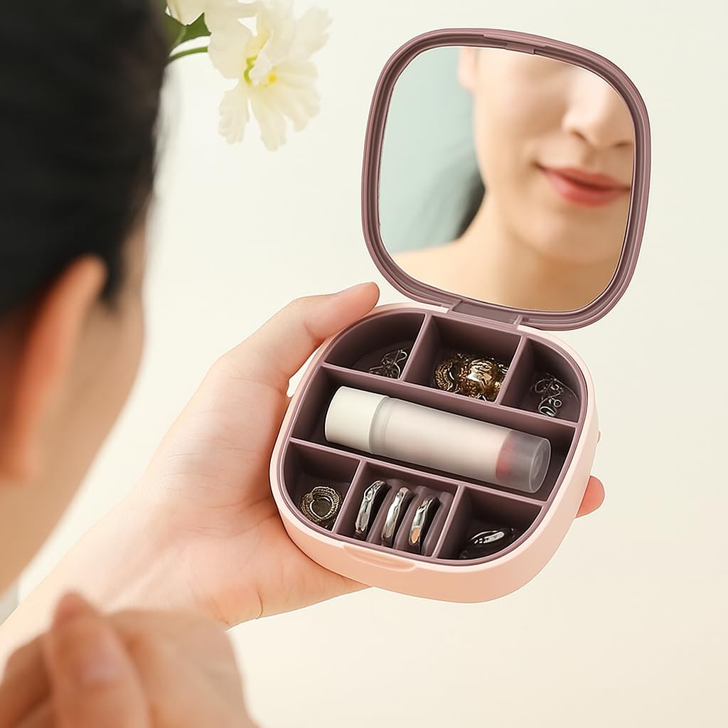 ZYOZ Travel Jewelry Box Small Jewelry Box with Mirror Plastic Lipstick Jewelry Organiser Box for Girls and Women Mini Jewelry Storage Holder for Earrings Rings and Necklaces Main image