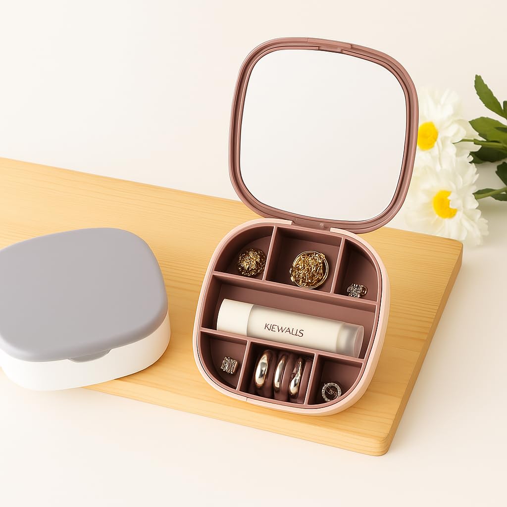 ZYOZ Travel Jewelry Box Small Jewelry Box with Mirror Plastic Lipstick Jewelry Organiser Box for Girls and Women Mini Jewelry Storage Holder for Earrings Rings and Necklaces Secondary image