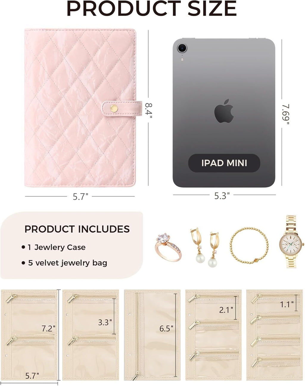 Travel Jewelry Organizer Case Foldable Storage Roll Jewelry Storage Book Ring Binder for Rings, Necklaces, Earrings, Bracelets, Perfect for Travel and Daily Use (Pink)