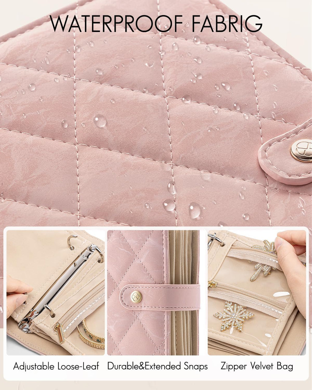 Travel Jewelry Organizer Case Foldable Storage Roll Jewelry Storage Book Ring Binder for Rings, Necklaces, Earrings, Bracelets, Perfect for Travel and Daily Use (Pink)