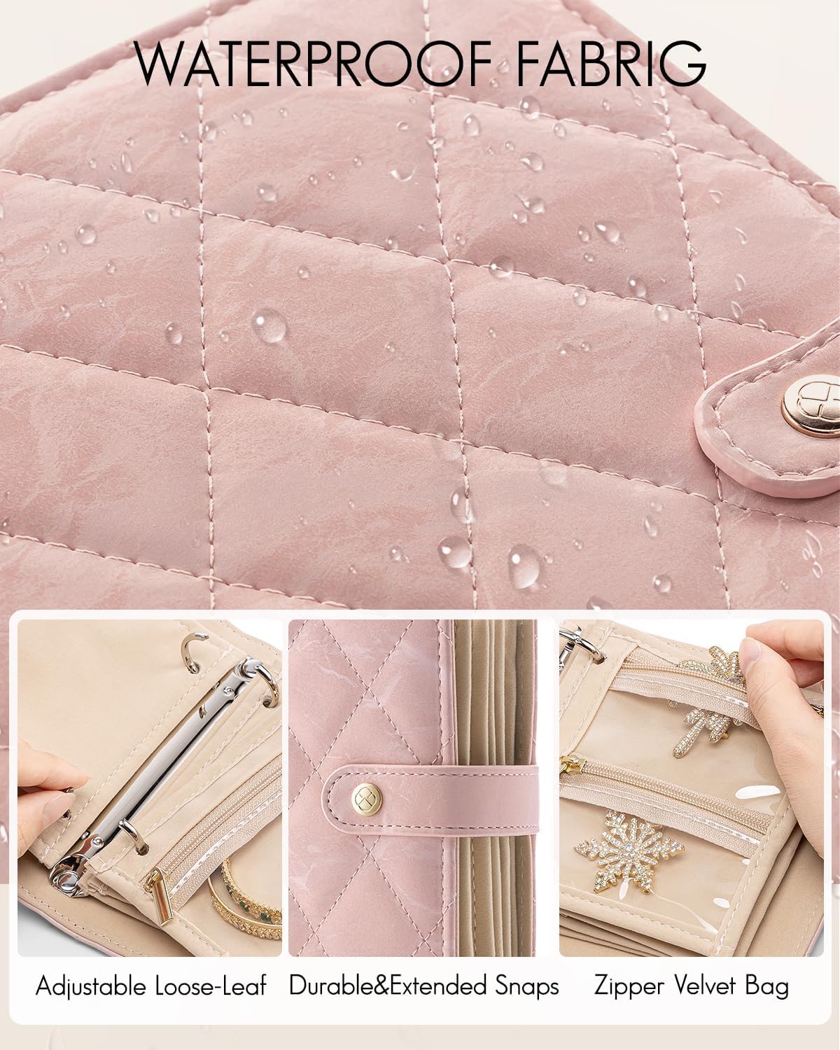 Travel Jewelry Organizer Case Foldable Storage Roll Jewelry Storage Book Ring Binder for Rings, Necklaces, Earrings, Bracelets, Perfect for Travel and Daily Use (Pink)
