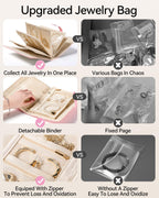 Travel Jewelry Organizer Case Foldable Storage Roll Jewelry Storage Book Ring Binder for Rings, Necklaces, Earrings, Bracelets, Perfect for Travel and Daily Use (Pink)