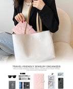 Travel Jewelry Organizer Case Foldable Storage Roll Jewelry Storage Book Ring Binder for Rings, Necklaces, Earrings, Bracelets, Perfect for Travel and Daily Use (Pink)