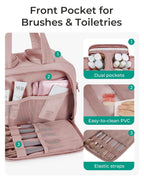 4 in 1 Toiletry Bag Multi Functional Toiletry Bag for Women, Large Capacity Travel Toiletry Bag, Multi-Compartment Makeup Organiser with Elastic Brush Holders, Wide-Mouth Design
