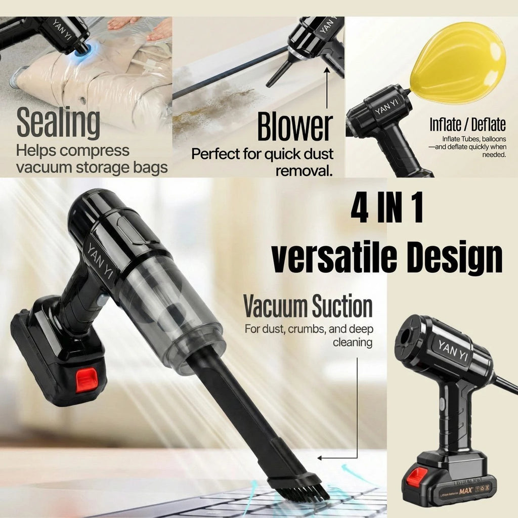 3-in-1 Car Vacuum Cleaner USB Rechargeable Wireless Handheld Mini for Travelling Camping Reusable Portable with Charging Cable & 3 Attachments