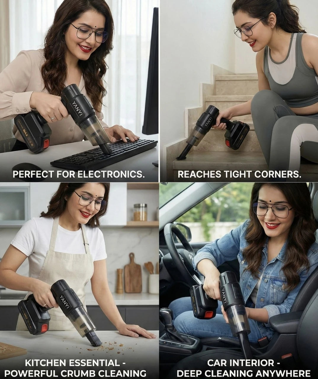 3-in-1 Car Vacuum Cleaner USB Rechargeable Wireless Handheld Mini for Travelling Camping Reusable Portable with Charging Cable & 3 Attachments