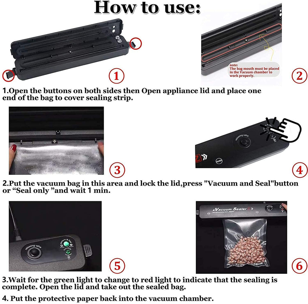 Vacuum Sealer Machine, Automatic Fresh Food-Sealer, Vacuum Packing Machine For Fruits, Meat Preservation With Dry & Moist Sealing Modes With LED