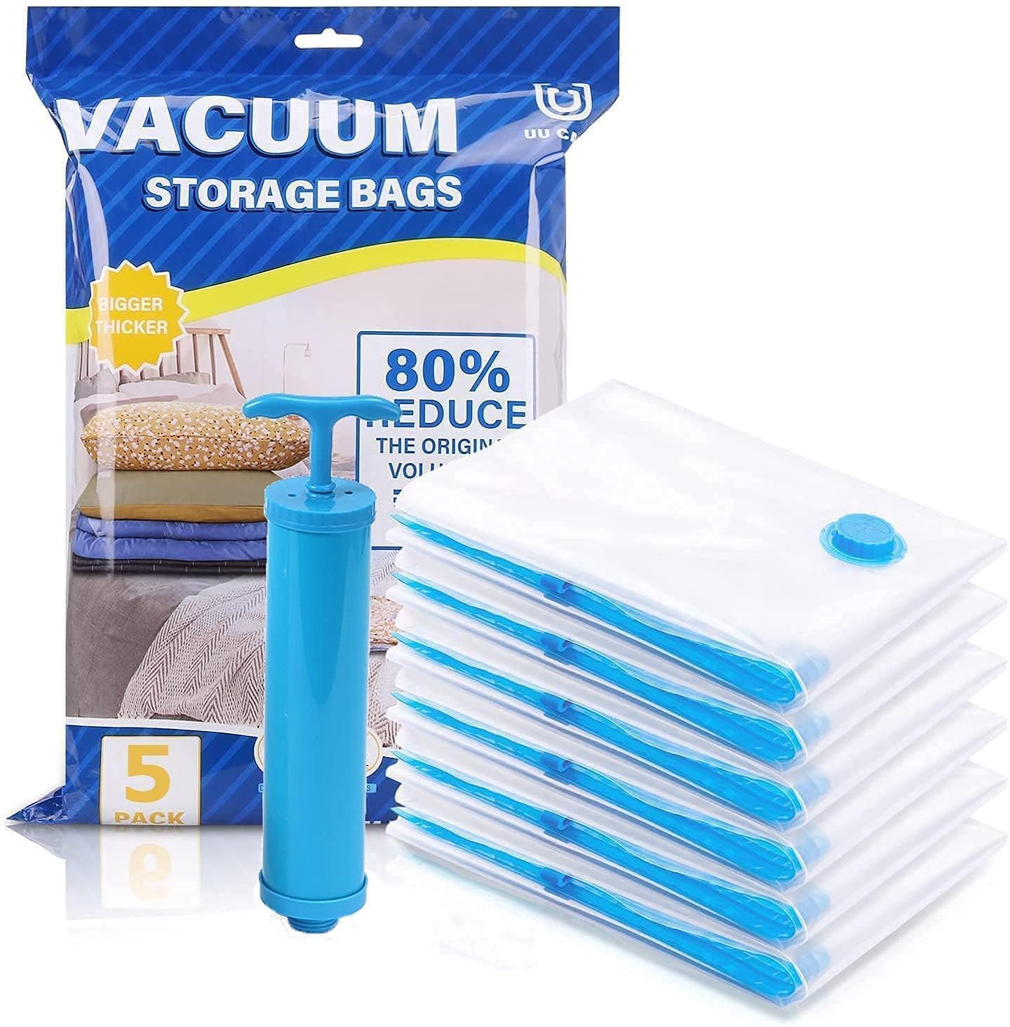 Vacuum Storage Bags for Clothes with Hand Pump – 5-Pack Space Saver Bags for Travel & Home – Self-Compression Organizer for Blankets, Comforters, Jackets & Sweaters Main image