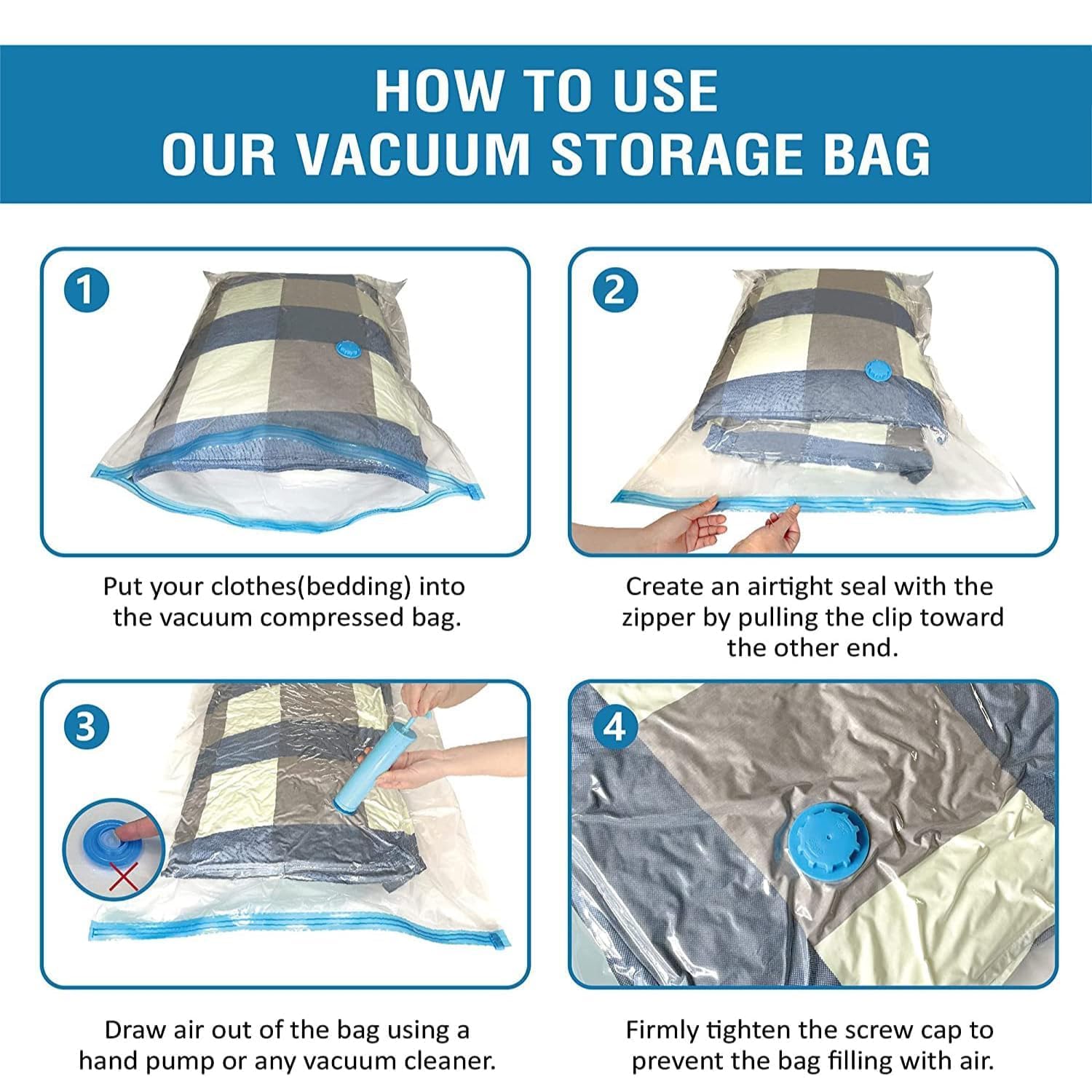Vacuum Storage Bags for Clothes with Hand Pump – 5-Pack Space Saver Bags for Travel & Home – Self-Compression Organizer for Blankets, Comforters, Jackets & Sweaters Secondary image