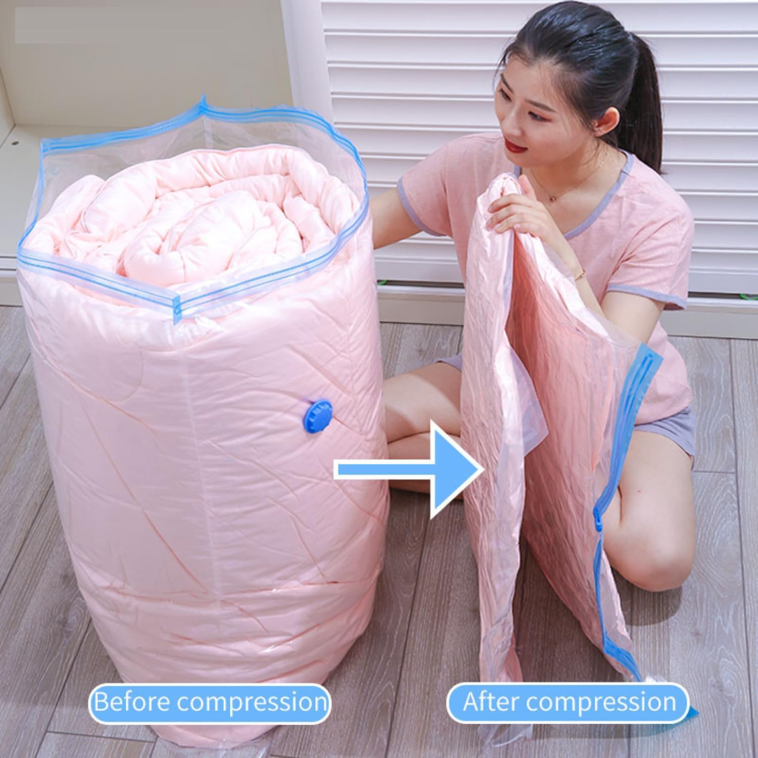 Vacuum Storage Bags for Clothes with Hand Pump – 5-Pack Space Saver Bags for Travel & Home – Self-Compression Organizer for Blankets, Comforters, Jackets & Sweaters