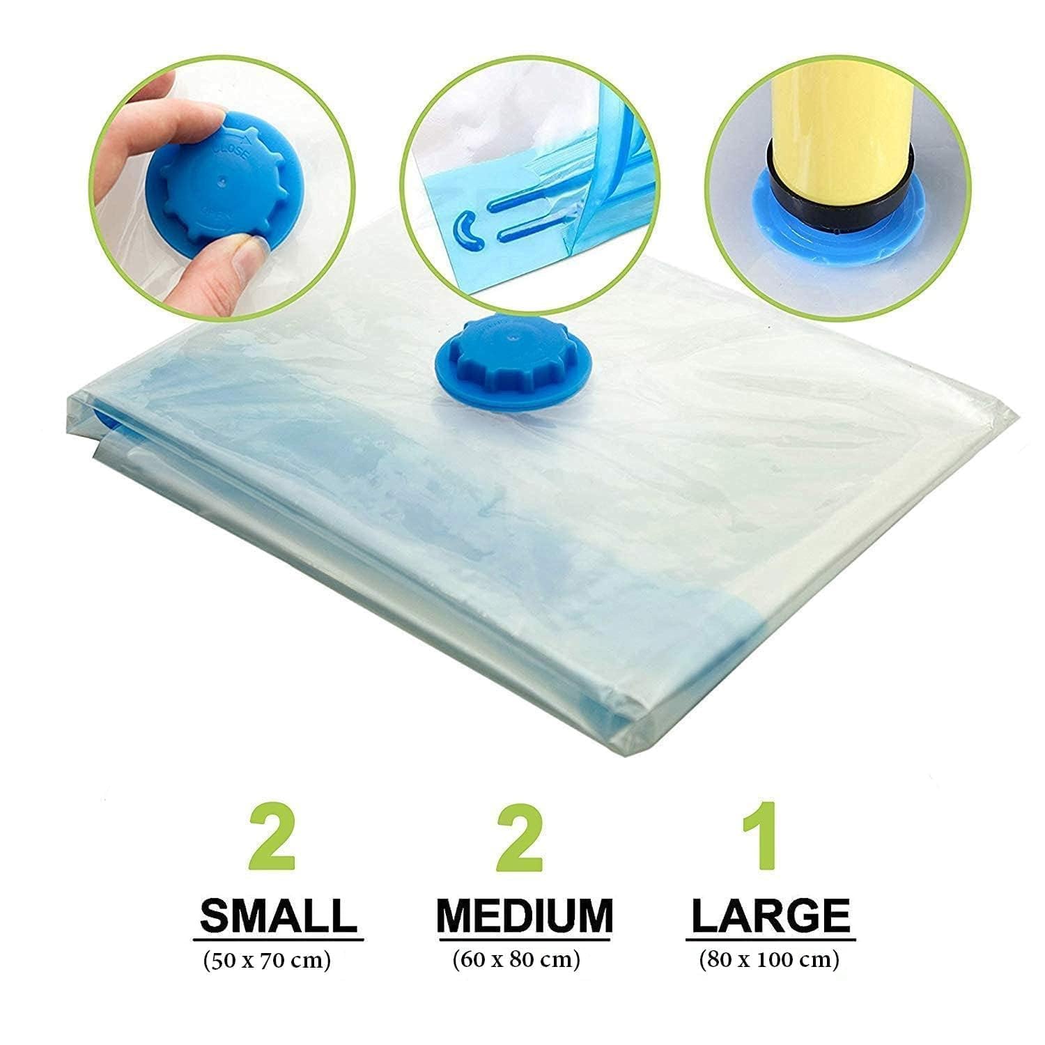 Vacuum Storage Bags for Clothes with Hand Pump – 5-Pack Space Saver Bags for Travel & Home – Self-Compression Organizer for Blankets, Comforters, Jackets & Sweaters