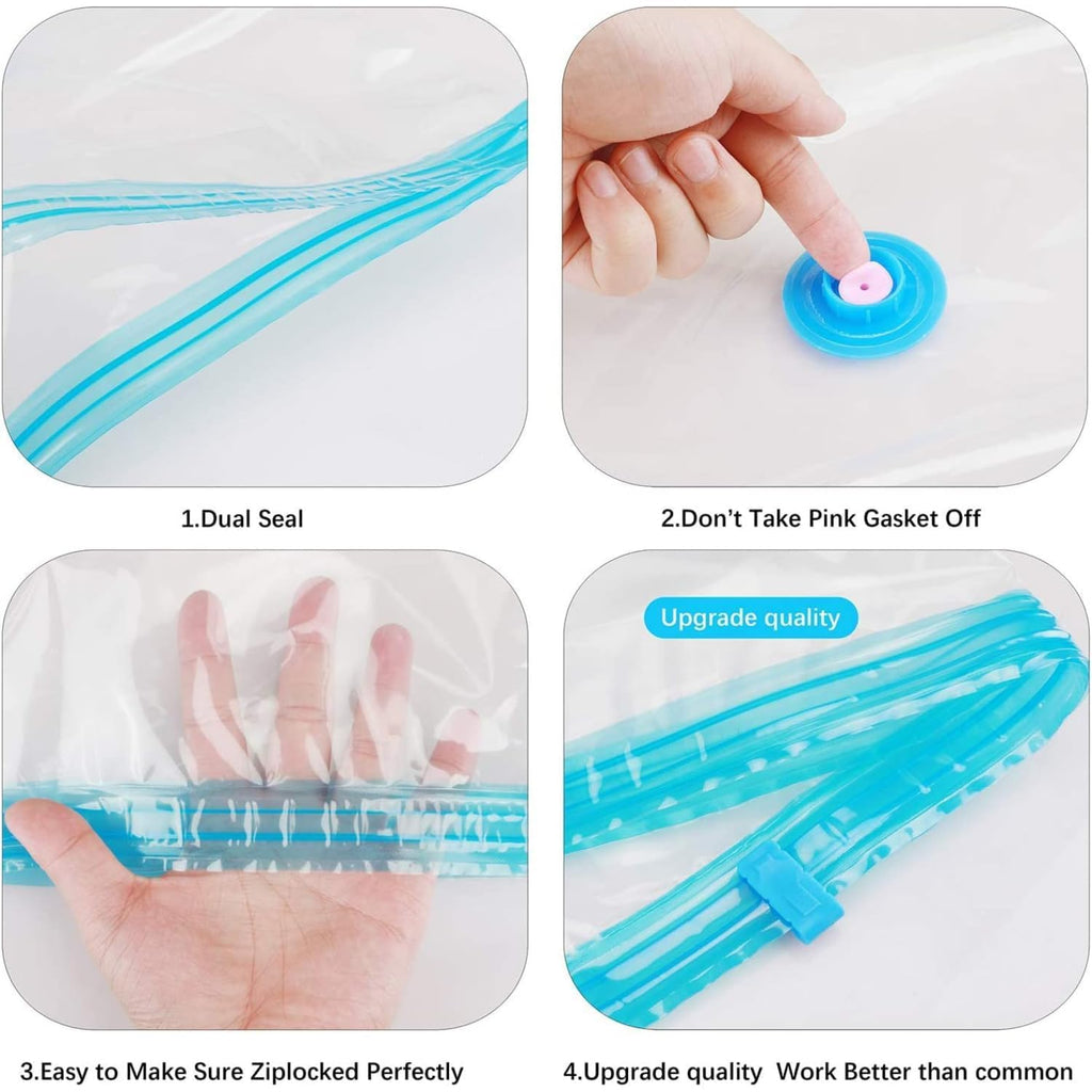 Vacuum Storage Bags for Clothes with Hand Pump – 5-Pack Space Saver Bags for Travel & Home – Self-Compression Organizer for Blankets, Comforters, Jackets & Sweaters
