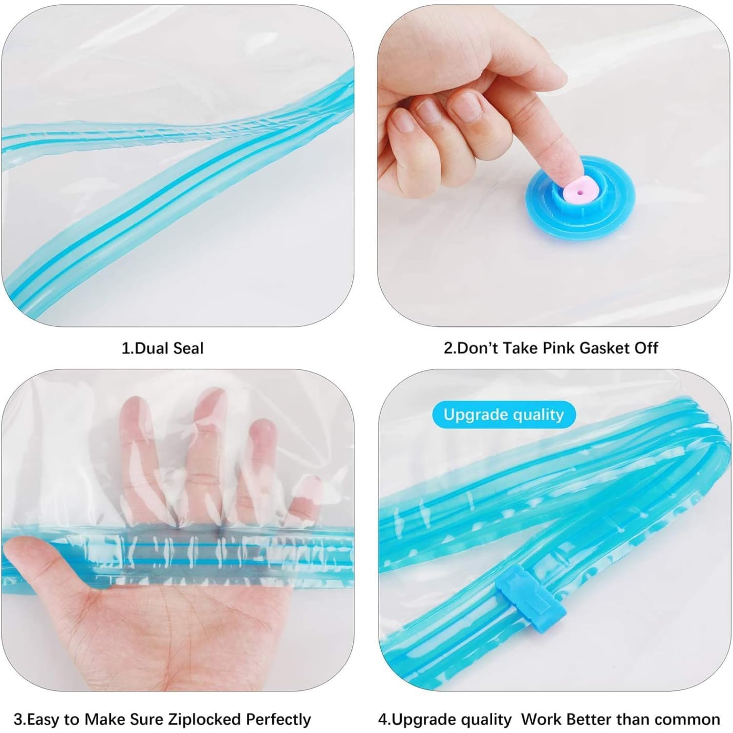Vacuum Storage Bags for Clothes with Hand Pump – 5-Pack Space Saver Bags for Travel & Home – Self-Compression Organizer for Blankets, Comforters, Jackets & Sweaters