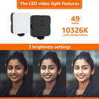 Vlogging Kit 6 in 1 for iPhone, Android (with Tripod), Mini LED + Cardioid Microphone + Phone Clip + Tripod for Live Broadcasting, Video Calling, Vlogging, YouTube, Instagram