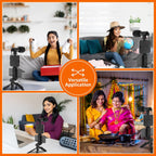 Vlogging Kit 6 in 1 for iPhone, Android (with Tripod), Mini LED + Cardioid Microphone + Phone Clip + Tripod for Live Broadcasting, Video Calling, Vlogging, YouTube, Instagram