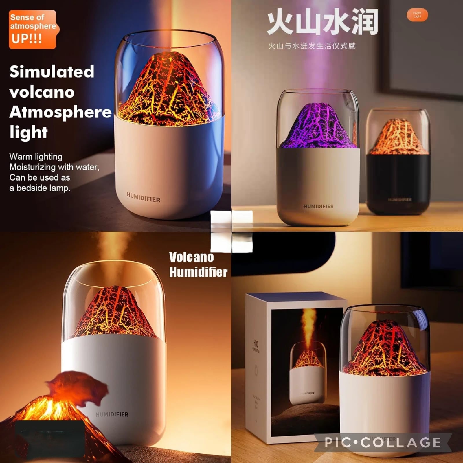 ZYOZ Volcano Humidifier with LED Flame Effect | Cool Mist Aroma Diffuser for Home, Office & Bedroom | Silent Operation, Auto Shut-Off & Night Light Function Secondary image