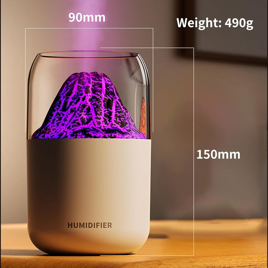 Volcano Humidifier with LED Flame Effect | Cool Mist Aroma Diffuser for Home, Office & Bedroom | Silent Operation, Auto Shut-Off & Night Light Function