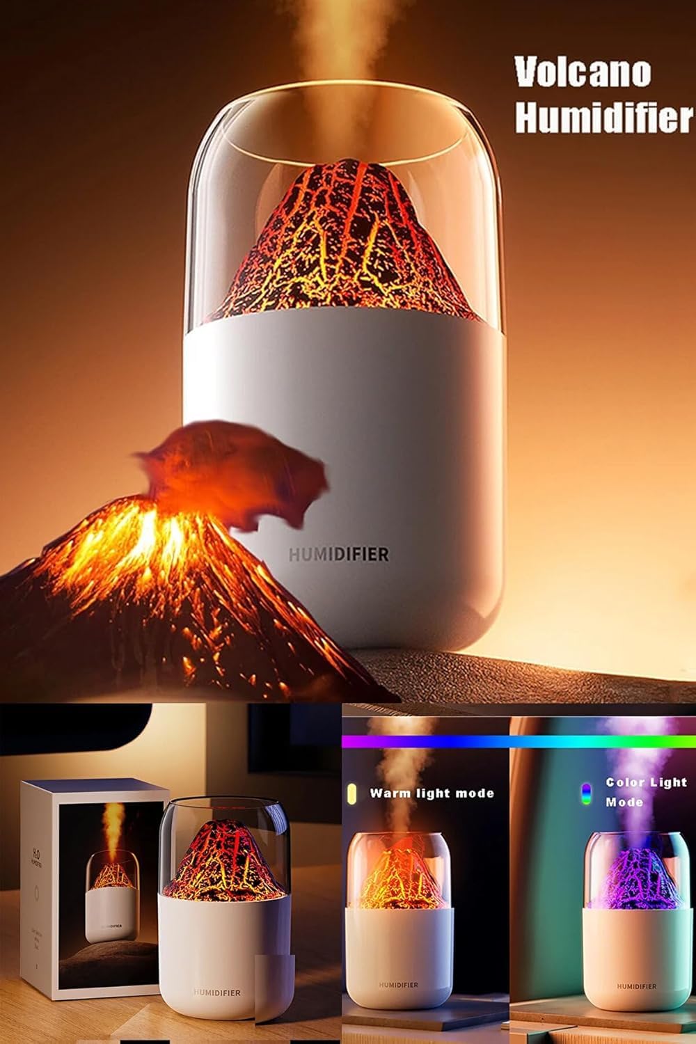Volcano Humidifier with LED Flame Effect | Cool Mist Aroma Diffuser for Home, Office & Bedroom | Silent Operation, Auto Shut-Off & Night Light Function