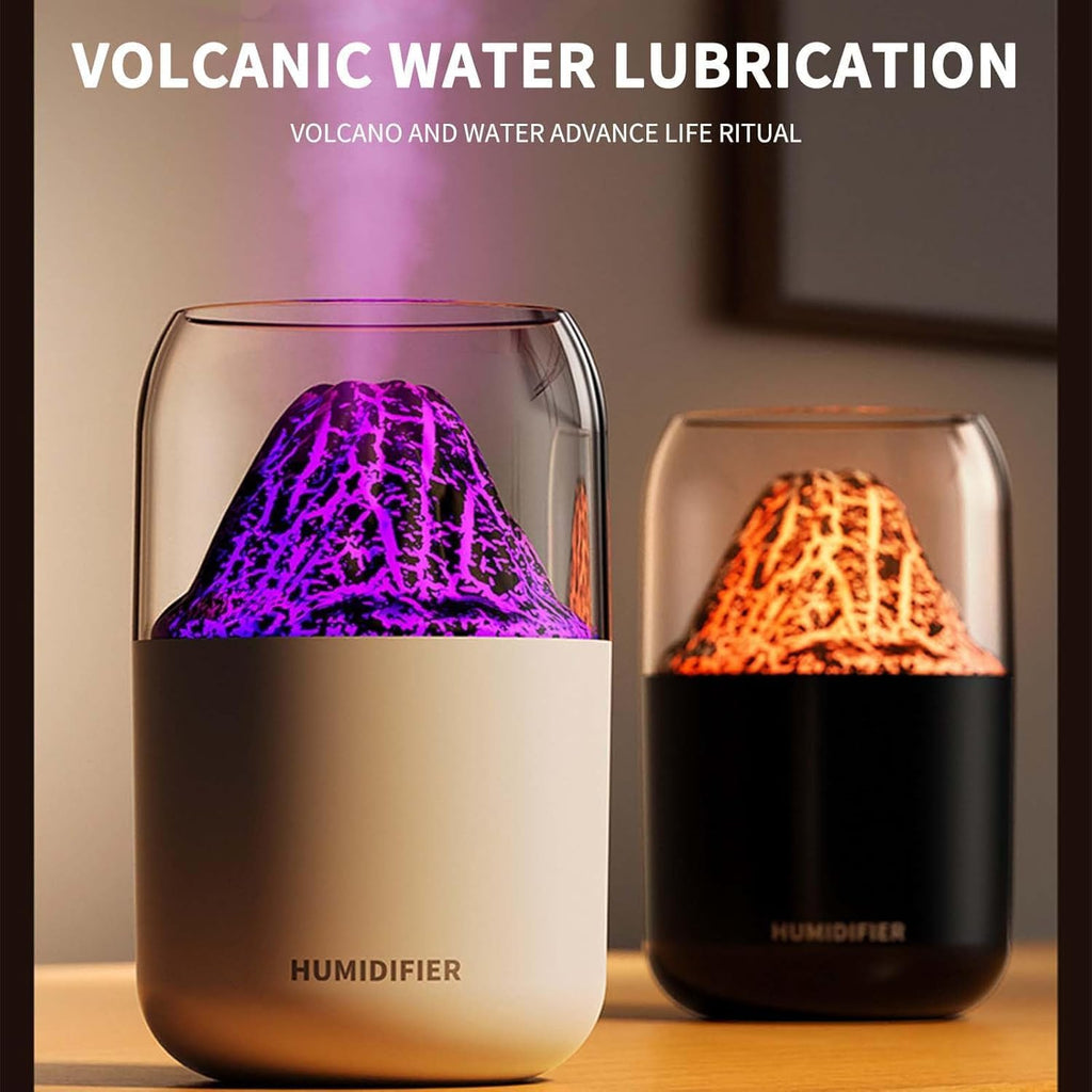 Volcano Humidifier with LED Flame Effect | Cool Mist Aroma Diffuser for Home, Office & Bedroom | Silent Operation, Auto Shut-Off & Night Light Function