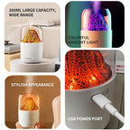 Volcano Humidifier with LED Flame Effect | Cool Mist Aroma Diffuser for Home, Office & Bedroom | Silent Operation, Auto Shut-Off & Night Light Function
