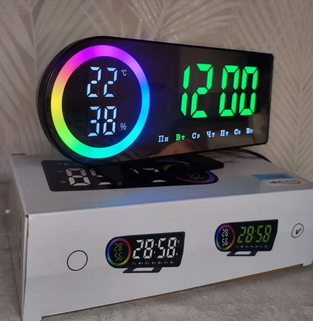 Digital Alarm Clock with 7-Color Changing LED Light, W601 Real-Time Temperature, Calendar Display & Snooze Function 1 pc