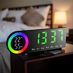 Digital Alarm Clock with 7-Color Changing LED Light, W601 Real-Time Temperature, Calendar Display & Snooze Function 1 pc
