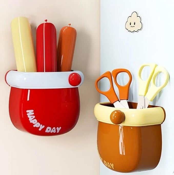 ZYOZ Happy Day Magnetic Wall-Mounted Storage Organizer Box | Multifunctional Pen Holder with Button Clip | Cute Desktop Organizer for Study Table, Bedside & Entrance Door | Multicolor Pack of 1 Secondary image