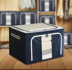 Wardrobe Organizer Storage Box Pack of 04 (50×40×22 cm), Foldable Clothes Storage with Zipper & Handle, Blue