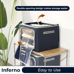 Wardrobe Organizer Storage Box Pack of 04 (50×40×22 cm), Foldable Clothes Storage with Zipper & Handle, Blue