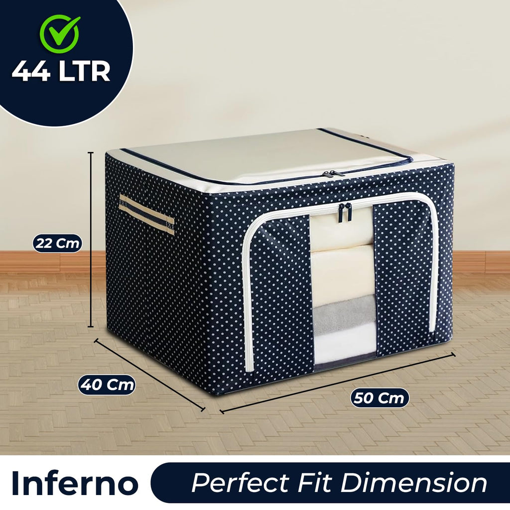 Wardrobe Organizer Storage Box Pack of 04 (50×40×22 cm), Foldable Clothes Storage with Zipper & Handle, Blue