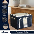 Wardrobe Organizer Storage Box Pack of 04 (50×40×22 cm), Foldable Clothes Storage with Zipper & Handle, Blue