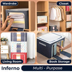 Wardrobe Organizer Storage Box Pack of 04 (50×40×22 cm), Foldable Clothes Storage with Zipper & Handle, Blue