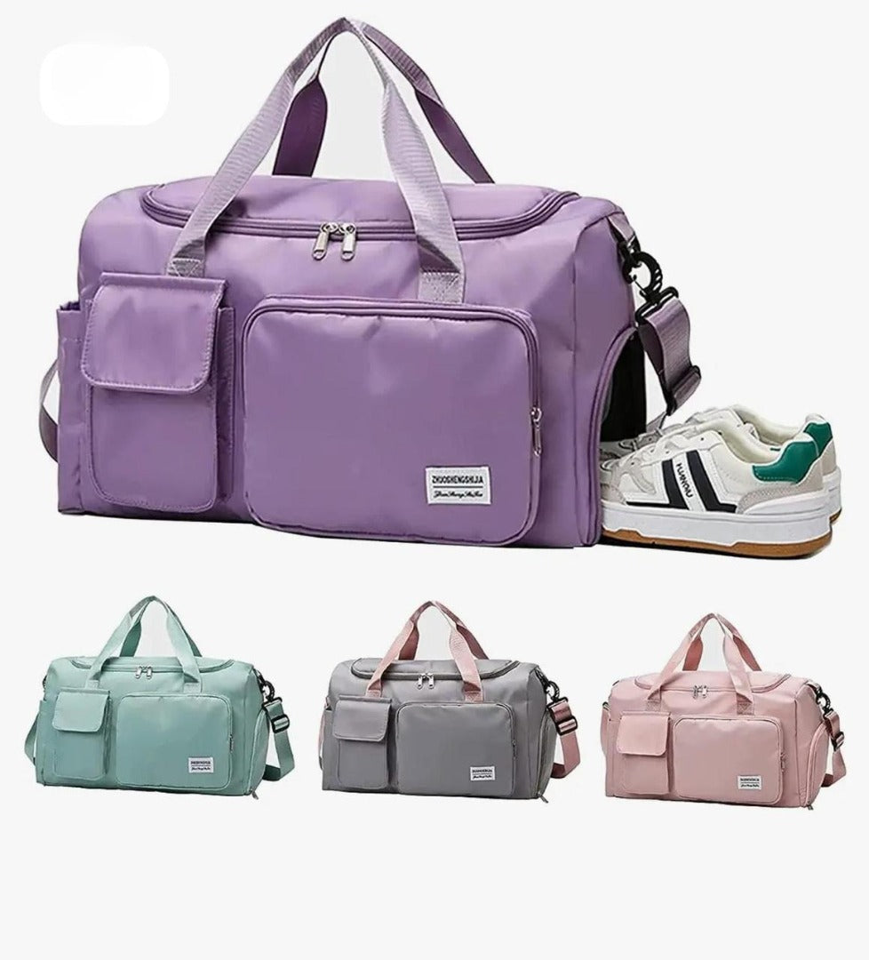 Nylon 24 Liter Travel Bag for Women Duffle Bags Shoulder Handbag for Men & Women, Outdoor Weekend Cabin Bag with Shoe and Wet Clothes Compartments (46x23x23 cm