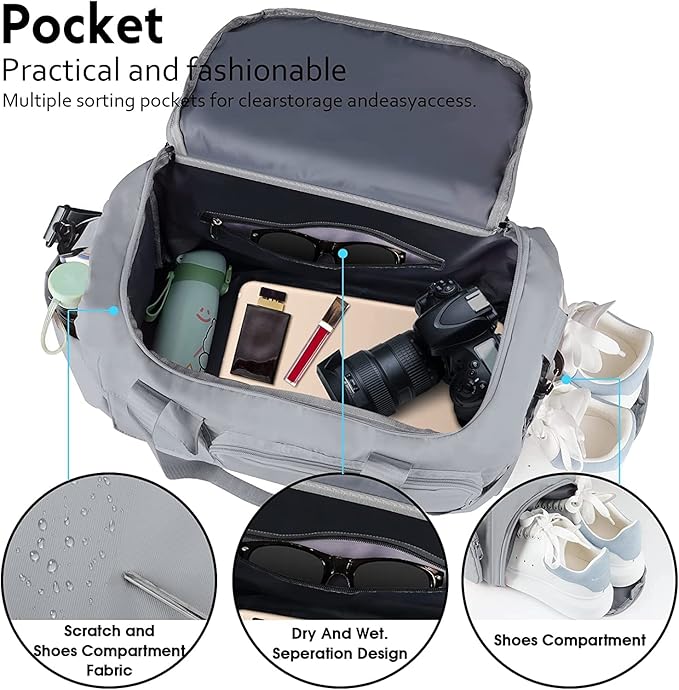 Nylon 24 Liter Travel Bag for Women Duffle Bags Shoulder Handbag for Men & Women, Outdoor Weekend Cabin Bag with Shoe and Wet Clothes Compartments (46x23x23 cm