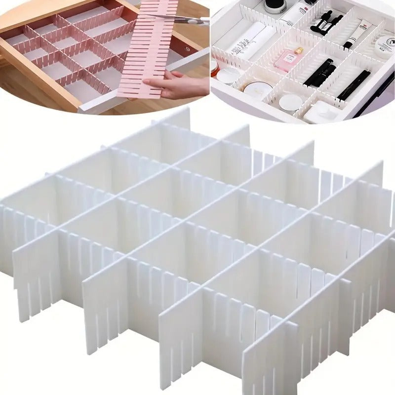 8 Adjustable Strips Interlocking Self Assembly Plastic Drawer Divider Storage Organizer - Grid Closet Partition Strips for Home, Office, Wardrobe, Cabinet (Pack of 8)