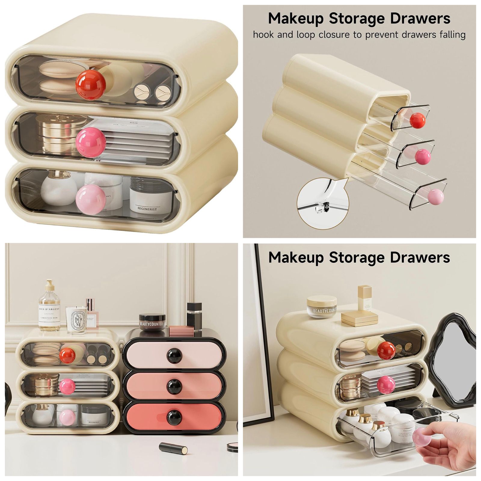 Drawer Style Cosmetic Storage Box Dustproof Makeup Organizer for Vanity and Dressing Table