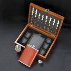ZYOZ Wooden Chess Set with Leather Flask and 4 Shot Glasses, Travel Game Set, Brown