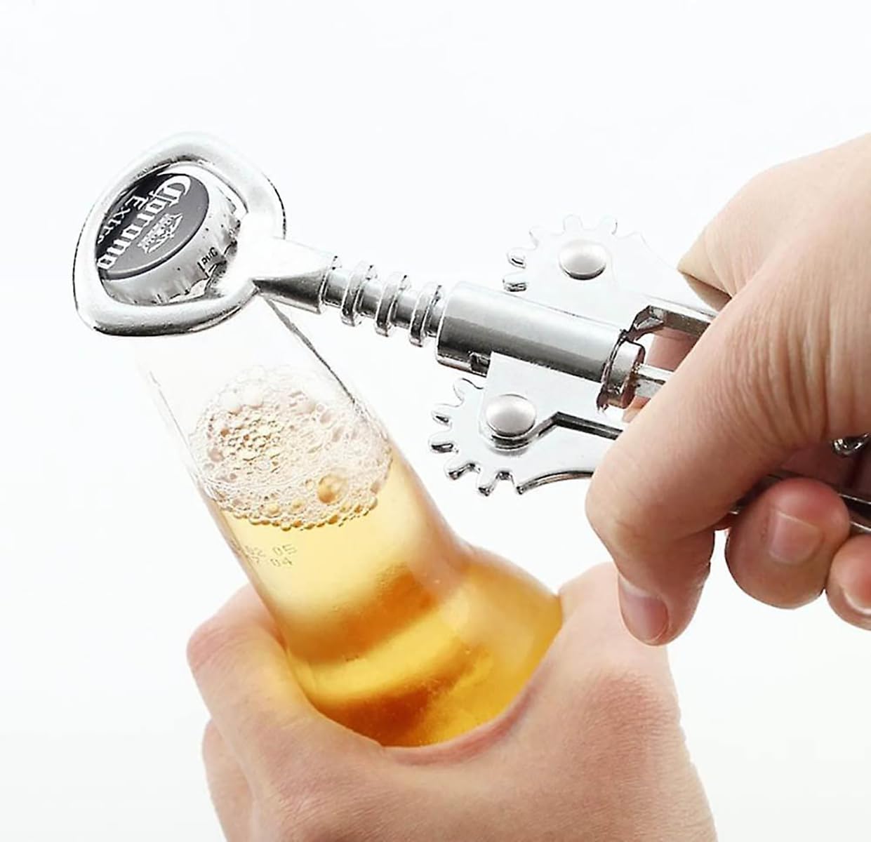 Multifunctional Wine Opener - Wing Corkscrew Beer and Wine Bottle Opener w/Winged Grip - Easy to Use Cork Remover, Used in Kitchen Chateau Restaurant Bars for Wine Enthusiast and (Silver, 18.5x5cm)